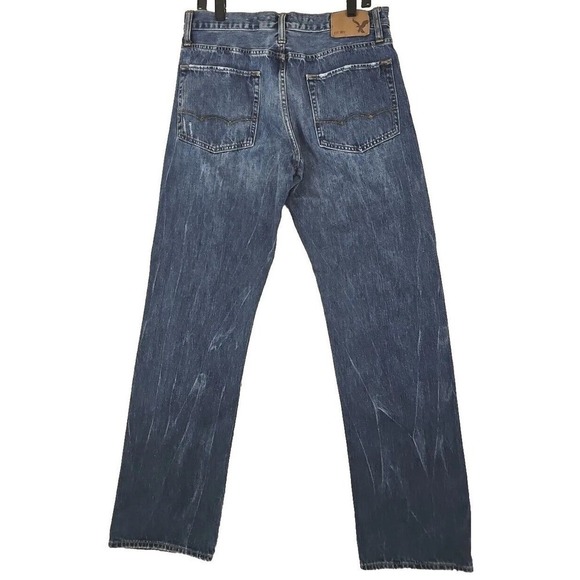 American Eagle ~Men's Size 32/34~ Blue Denim Relaxed Straight Jeans Distressed. - Picture 10 of 12
